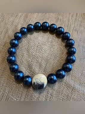 Rustic Cuff Navy Pearl Bead Magnetic Bracelet